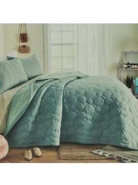 GREEN BUBBLE Wild Sage Jamie Gauze Daisy 100% Cotton 110x96 KING Quilt + 2 Shams